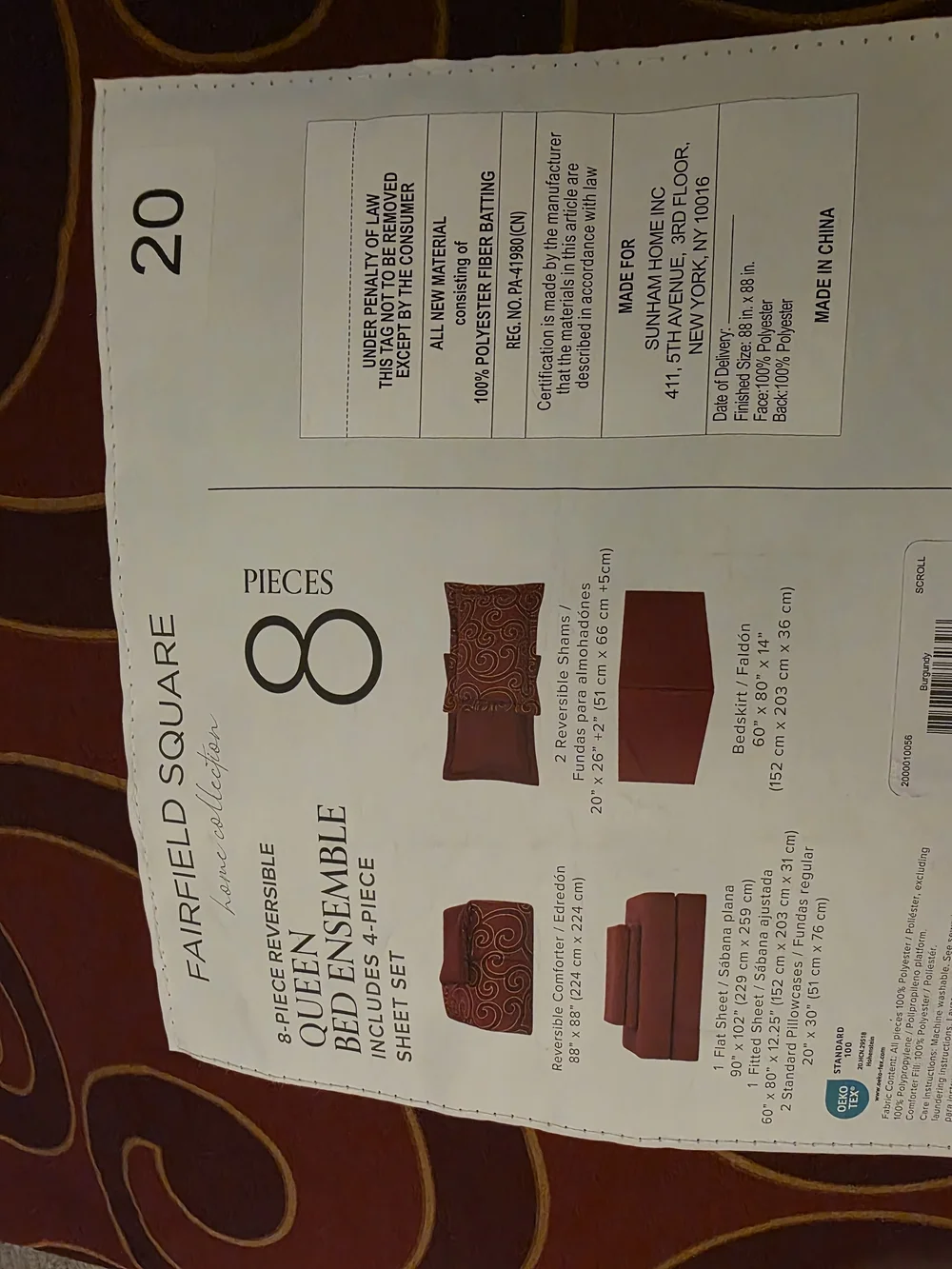 Fairfield Square Burgundy Reversible Queen Bed Ensemble - 8-Piece